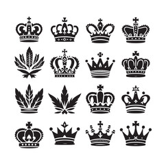 Kings crown icon set silhouette vector illustration