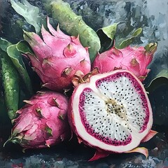 Obraz premium Stunning Macro Image of Dragon Fruit Highlighting Its Detailed Seeds and Soft Flesh