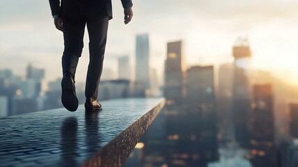 Businessman Walking Skyline Edge Urban Adventure Success Motivation
