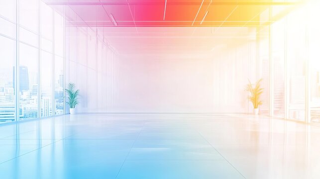 A bright workspace with a focus on green business, featuring business process automation applications and visible employee resource groups A blank wall is ready for text