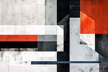 Geometric Abstract Art in Red, Black, White, and Blue