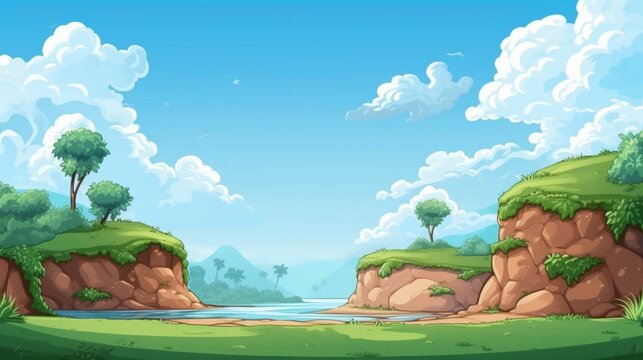 Retro pixel art game background featuring level up button for game design concept illustration - Powered by Adobe