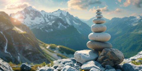 Zen stack of stones in the mountain