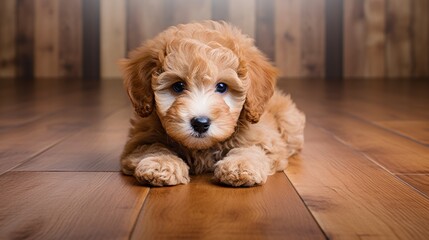 Charming poodle puppy showcasing playful expressions in a vibrant professional studio environment