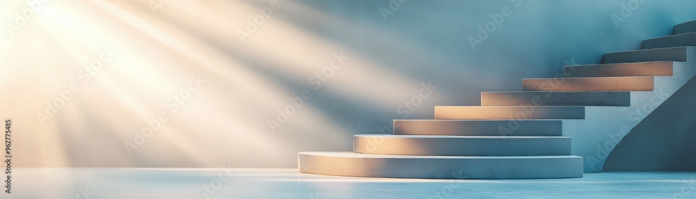 Poster serene spiral staircase illuminated by soft light, creating a tranquil and modern atmosphere for ins