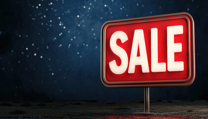 red "SALE" text on a Cyber Monday night sky, glowing stars, 3D illustration