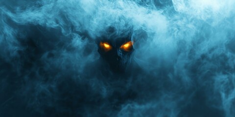 Evil glowing eyes in swirling smoke.