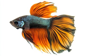 Fototapeta premium Mystic portrait of double Tail Betta Fish in studio, copy space on right side, Close-up View, isolated on white background