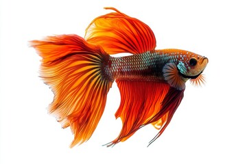Fototapeta premium Mystic portrait of double Tail Betta Fish in studio, copy space on right side, Close-up View, isolated on white background
