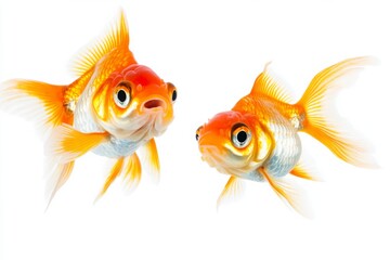 Fototapeta premium the beside view Bubble Eye Goldfish, Isolated on White Background