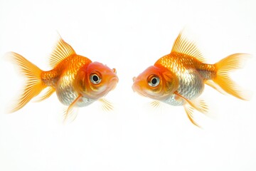 the beside view Bubble Eye Goldfish, Isolated on White Background