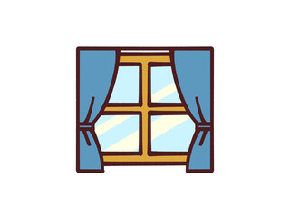 カーテンのついた窓のイラスト素材