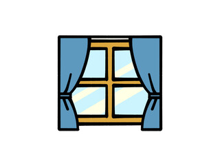 カーテンのついた窓のイラスト素材