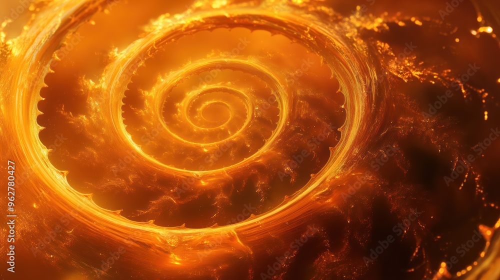 Poster orange spiral background with fantasy fractal texture in digital art. fantastic design element with 