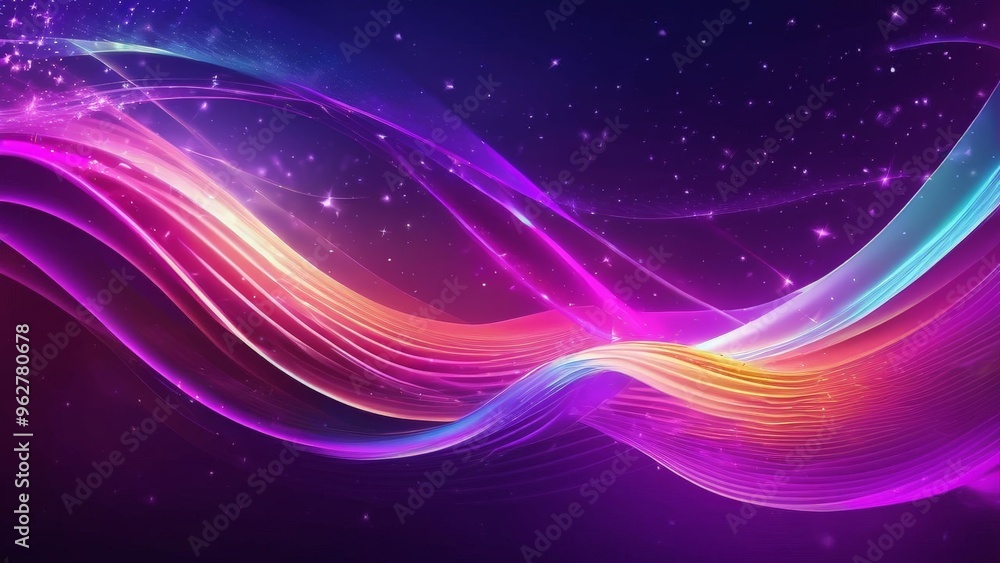 Poster Abstract background with vibrant colorful glowing waves and sparkles.