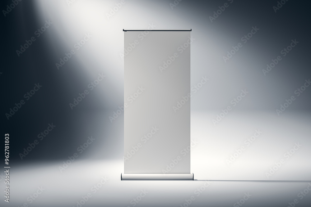 Aufkleber Blank vertical roll-up banner mockup in studio with spotlight. 3D Rendering