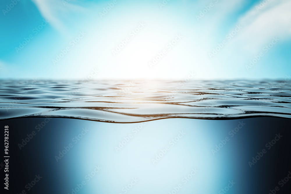 Aufkleber sunlit water surface with underwater view in blue sky background. 3d rendering