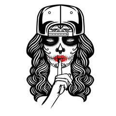 Sugar Skull | Sugar Skull Girl | Silent Sign | Lady Dead | La Muerta | Halloween | Traditional | Red Lips Sugar Skull | Original Illustration | Vector and Clipart | Cutfile and Stencil