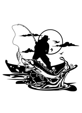 recommend clip art: Sturgeon Fish Scene | Fisherman | Angler Dad | Sturgeon Fish | Marine Life | Wild Animal | Ocean Animal | Wildlife | Original Illustration | Vector and Clipart | Cutfile and Stencil