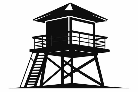 
Lifeguard tower Silhouette vector, Safeguard tower black on a white background.
