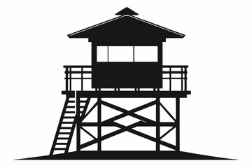 
Lifeguard tower Silhouette vector, Safeguard tower black on a white background.
