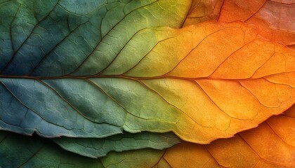 Obraz premium Green and Orange Leaf Texture Closeup Illustration