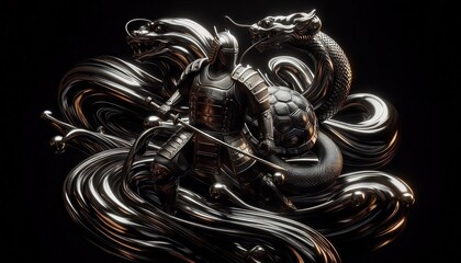 Metallic Hachiman the Japanese God of War and Protection