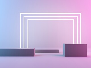 Square glowing pink blue neon light illuminate frame design