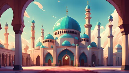 A blue and white building with a blue dome