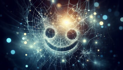 Dreamy and mysterious, a golden spider web smile