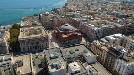Aerial view of the Petruzzelli Theatre in Bari, Puglia, Italy. It is the largest theatre in the...