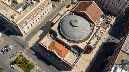 Aerial view of the Petruzzelli Theatre in Bari, Puglia, Italy. It is the largest theatre in the...