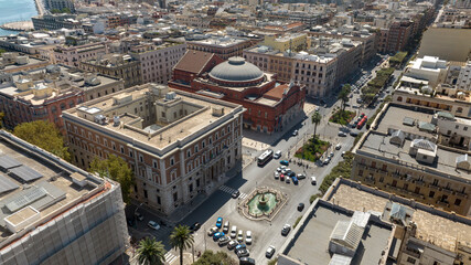 Aerial view of the Petruzzelli Theatre in Bari, Puglia, Italy. It is the largest theatre in the...