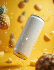 Aluminum soda can | Mockup | Advertising drinks product with a glass cup