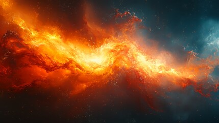 Fototapeta premium Abstract fiery nebula with smoke and stars in dark space.