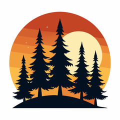 Obraz premium Silhouette of Pine Trees with Sunset Lighting vector illustration 