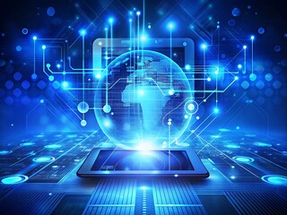 Blue cope space digital Background. Ai Generated