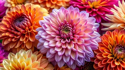 Vibrant mum flower petals showcase a kaleidoscope of colors and delicate textures, radiating beauty in full bloom,