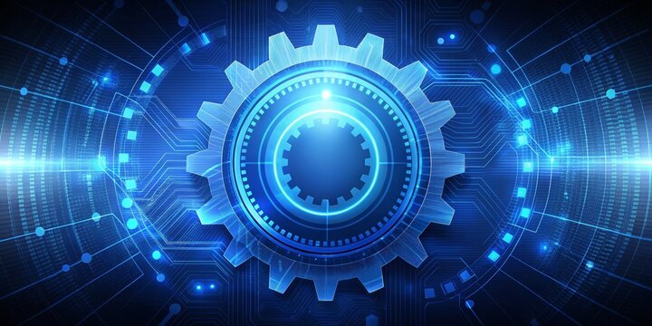 Digital Gear in Circuitry, Abstract Technology, Futuristic Design, AI, Machine Learning, Automation