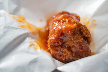 Close-up of Fried Chicken in Spicy Sauce