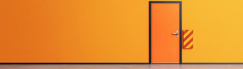 Industrial emergency exit door with hazard stripes, industrial exit door, emergency escape concept