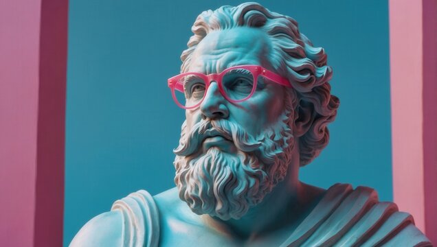 A statue of a man with pink sunglasses.