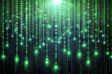 Virtual digital matrix of green binary code cascading light patterns
