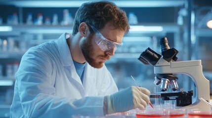 Researcher in Lab Studying Microorganisms Under Advanced Microscopes