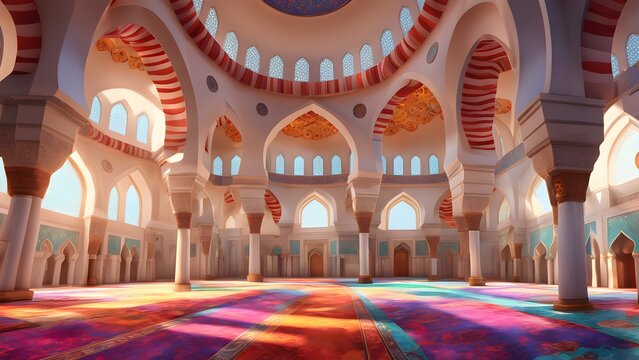 A large, colorful building with a dome on top