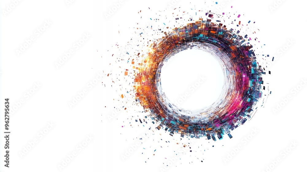 Poster abstract colorful circle of squares with space in the center on a white background.