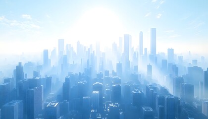 Blue Cityscape Illustration - A Foggy Morning in the City