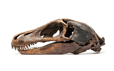 Naklejka premium Detailed Iguanodon Skull in Side View on White Background - Fossil Discovery and Paleontology Concept