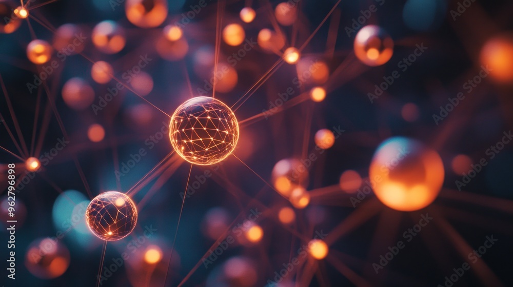 Poster abstract representation of interconnected particles in a scientific context.
