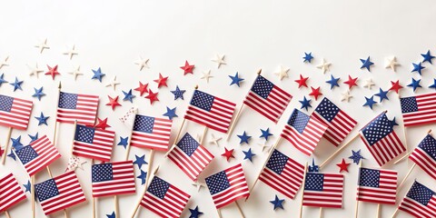 Obraz premium Patriotic Stars and Stripes, White Background, American Flags, Stars, 4th of July , Independence Day, USA